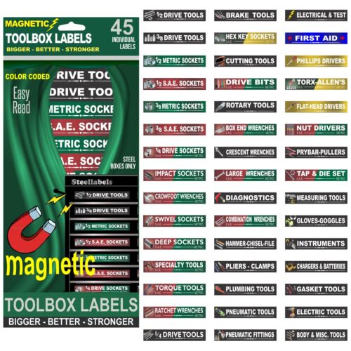 Ultimate Magnetic Tool Box Labels (Green) to fit all tool storage cabinets