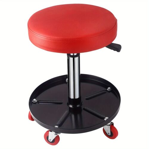 Heavy Duty Rolling Pneumatic Mechanic Stool with Tool Tray Red 300 LBS Capacity