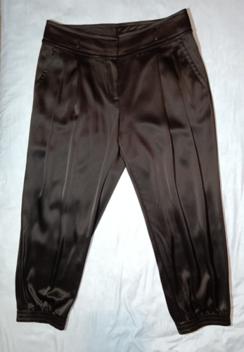 St. John Couture Women’s Black Satin Crop Pants Pockets Pleated Size 12