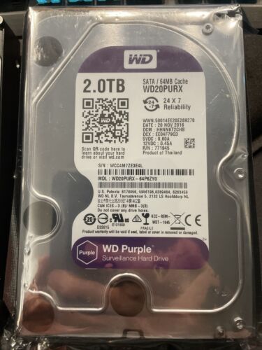 Western Digital Purple WD20PURX 2TB 7200RPM 64MB Cache 3.5″ SATA Hard Drive