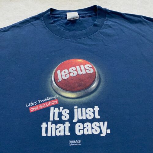 vtg JESUS IT’S JUST THAT EASY BUTTON LIFE’S PROBLEMS ONE SOLUTION T-Shirt XL god