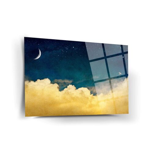 Moon And Clouds Tempered Glass Wall Art, Easy Installation, Fade Proof Decor