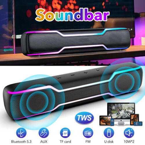 Surround Sound Bar RGB Computer Speakers Wireless BT Subwoofer TV Home Theater