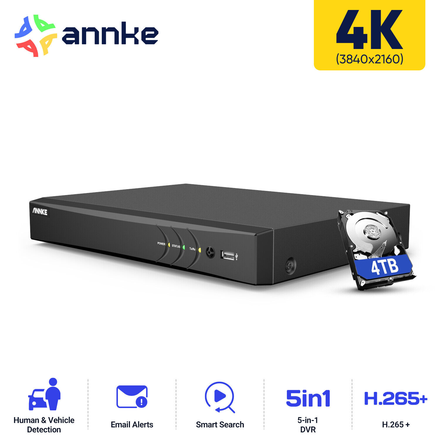 ANNKE 8CH 4K 8MP H.265+ Surveillance 5IN1 DVR Video Recorder Motion Remote Alert