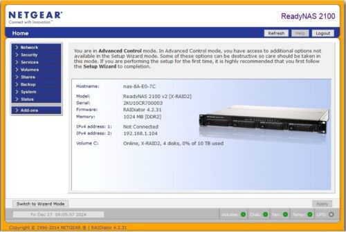 Netgear ReadyNas 2100 V2 Advanced Network Storage 12 Terabyte NAS