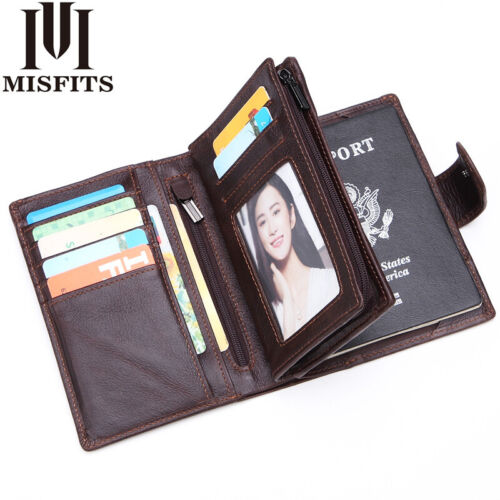 Genuine Leather Men’s Passport Cover Wallet Capacity Purse Organizer Card Holder