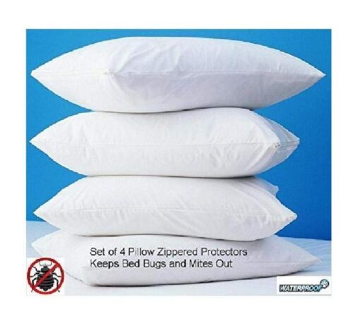 4 Pack Zippered Vinyl Pillow Covers Protects Against Bed Bugs & Dust Mites