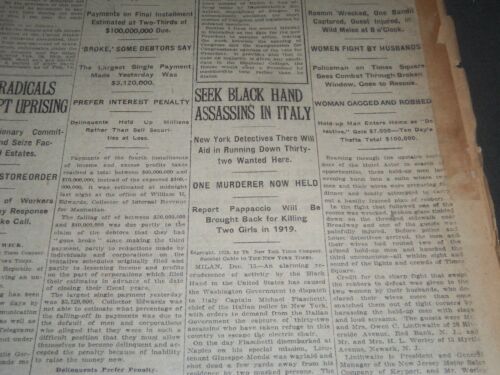 1920 DECEMBER 16 NEW YORK TIMES – SEEK BLACK HAND ASSASSINS IN ITALY – NT 6727