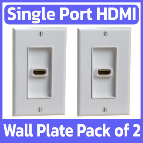 2 Pack HDMI Wall Plate A/V Single Port Face Plate 4-in HDMI Cable Coupler White