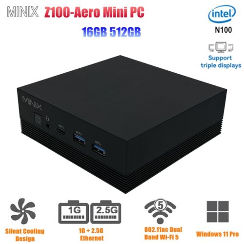 MINIX Z100-Aero Intel N100 Gaming Mini PC Windows 11 Pro 16G 512G 4K HD Computer