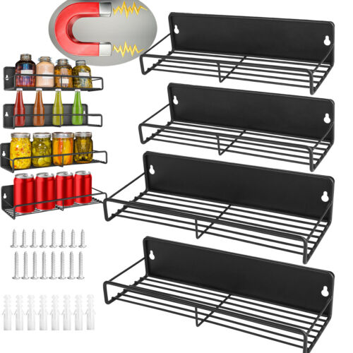 4x Magnetic Spice Rack Organizer Kitchen Fridge Storage Shelf Wall Mount Holder