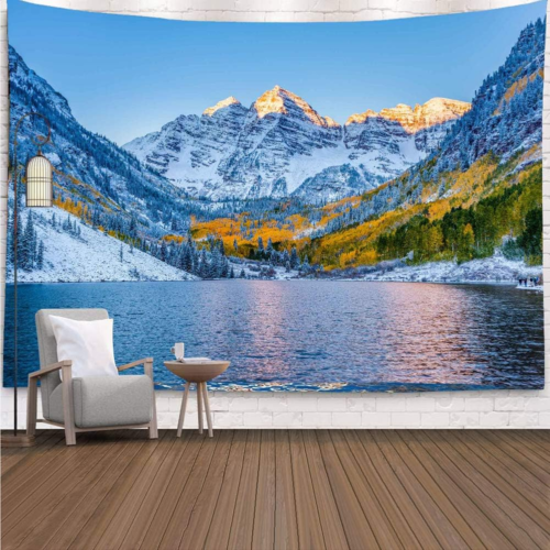 Extra Large Huge Tapestry 120(W) X 90(L) Inch, Snow Mountain Lake Landscape Colo