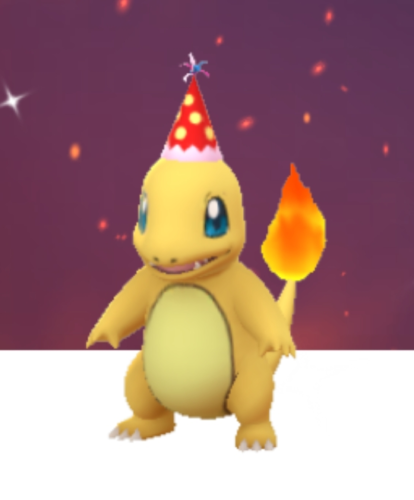 Shiny Charmander with a party hat – Pokemon Go