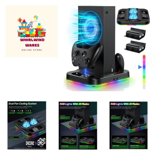 Cooling Fan Stand & RGB Light Strip for Xbox Series S,Dual Charger Station wi…