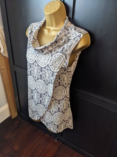 Apricot tunic wrap style top cowl neck . Grey white floral. Sz 8 10. BNWOT.