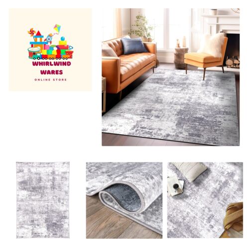 Distressed Abstract Area Rug 3’3″x 5′ Gray