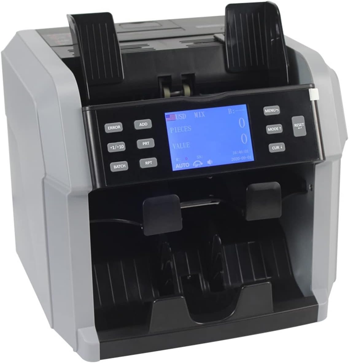 Money Counter Machine Money Counter Machine Denomination Sorter Serial Number Reading CIS Image Recognition Bill Counter with Built-in Printer with Multiple Modes (Color : Grey-Black) (Grey), Gray