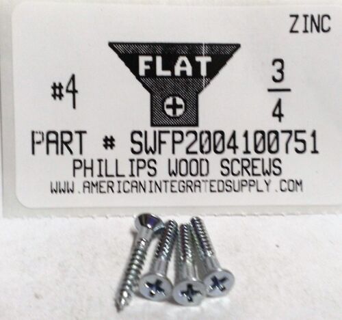 #4×3/4 Flat Head Phillips Wood Screws Steel Zinc Plated (100)