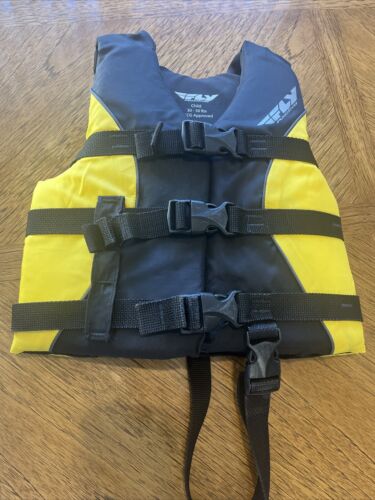 Fly Racing Child Life Jacket Vest Neoprene Yellow Black 30-50 lbs Safety Swim Ai