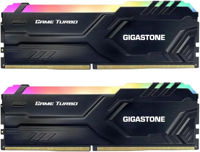 【RGB DDR4 RAM】GIGASTONE Game TURBO 32GB Kit (2x16GB)DDR4 3200MHz PC4-25600 CL16-18-18-40 Intel XMP 2.0 AMD Ryzen 1.35V UDIMM 288 Pin Unbuffered Non ECC High Performance Gaming Desktop Memory – Black