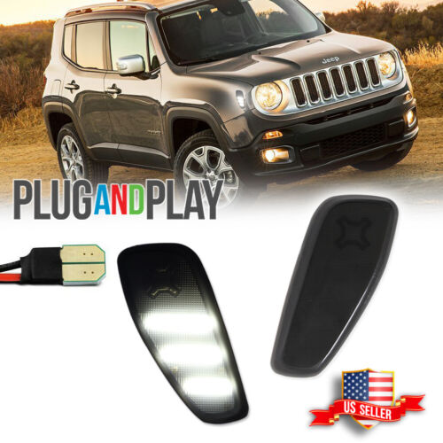 L + R Smoked White LED Side Marker Lights Fender Lamps For 2015-up Jeep Renegade