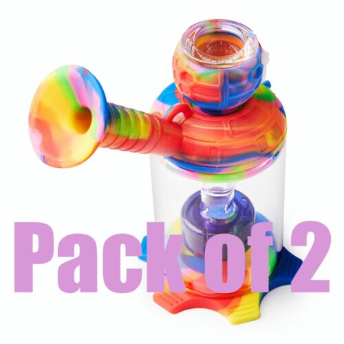 ( Pack of 2 ) 4.3″ Mini Silicone Bong for Smoking Hookah Tobacco Water Pipe Bowl