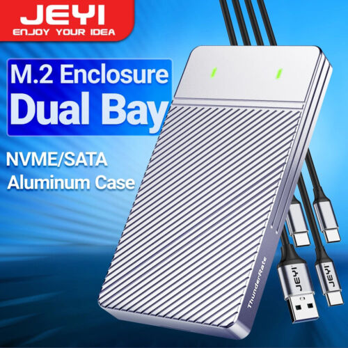 JEYI New Dual Bay M.2 SSD Enclosure USB 3.2 Gen 2 10Gbps for NVMe&NGFF M2 M Key