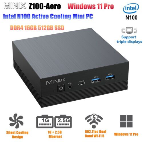 MINIX Z100-Aero Intel N100 Mini PC 16G 512G SSD  Windows 11 Pro 4K 60Hz Computer