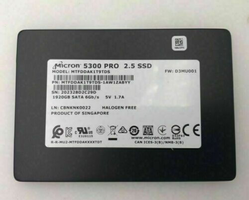 Micron 5300 PRO 1.92TB SSD SATA III 6G 2.5″ Server Data Center SSD MTFDDAK1T9TDS