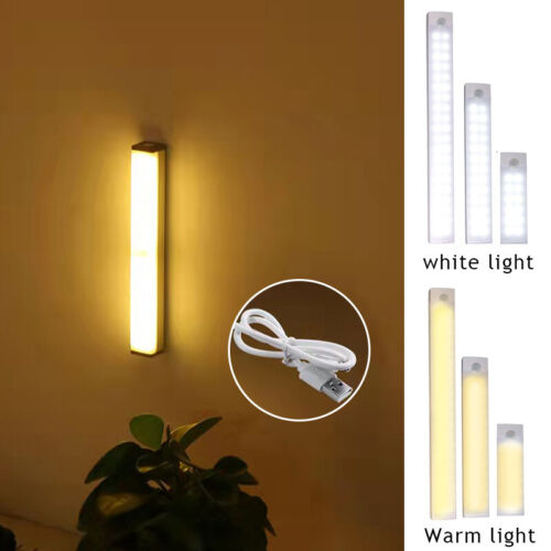 LED Motion Sensor Under Cabinet Closet Light USB Rechargeable Kitchen Lamp Strip