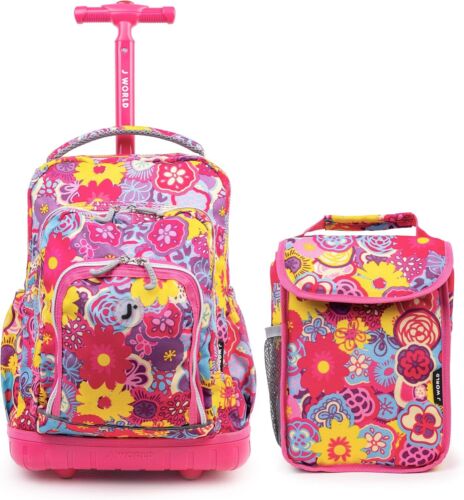 World  York Lollipop Kids Rolling Backpack & Lunch Bag Set, Poppy Pansy,