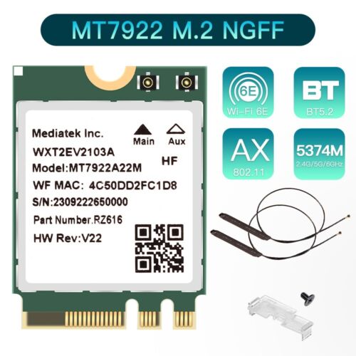 M.2 NGFF MT7922 WiFi 6E Card Tri-Band BT 5.2 Network Card with Internal Antennas