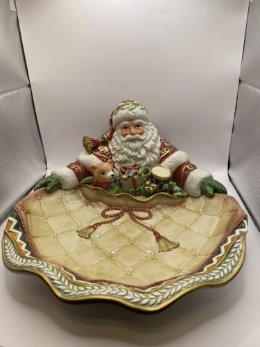 Winter Holiday SANTA Server Fitz & Floyd CHRISTMAS Serving Dish Hand Painted