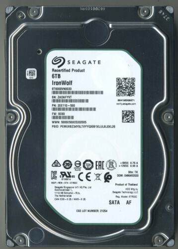 Seagate 6TB ST6000VN0033 IronWolf Internal NAS SATA 7200RPM FW: SC60 2EE110-500