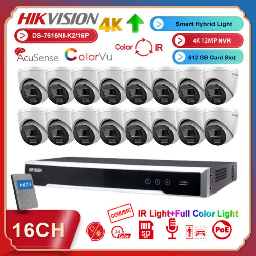 Hikvision 4K 16CH 8MP Colorvu IP Camera System Smart &IR Light POE 12MP NVR Lot