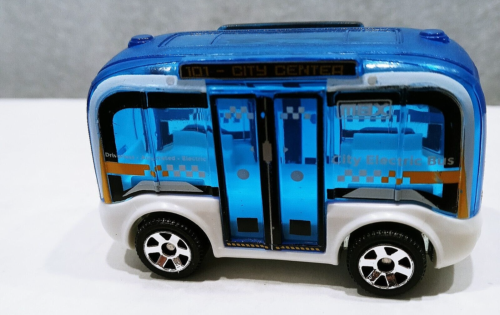 City Electric Bus Self-Driving 2019 Blue White Matchbox