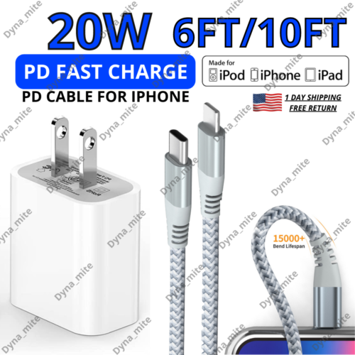 20W USB-C Power Adapter PD Type C Charger Cable For iPhone 14 13 12 11 Pro Max 8