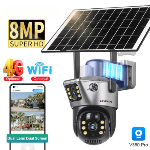 4K 8MP Solar Camera Outdoor Wireless 4G/WiFi PTZ Dual Lens Security Protection