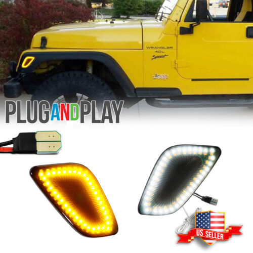 For 97-06 Jeep Wrangler Smoked Full Amber LED Front Fender Side Marker Lights