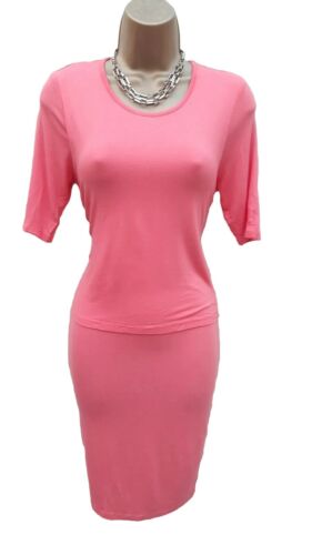 UK 18 NEXT Pink Coral MOCK LAYERED JERSEY OFFICE WORK DAY SUMMER  BODYCON  DRESS