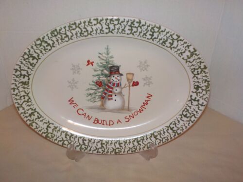 “WE CAN BUILD A SNOWMAN” Stoneware Oval Platter- 14 1/2” (2 Available)