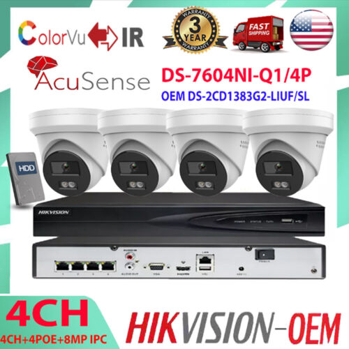 Hikvision 4K 4CH 4PoE NVR 2-Way Audio 8MP IR+ColorVu Security Camera System Lot