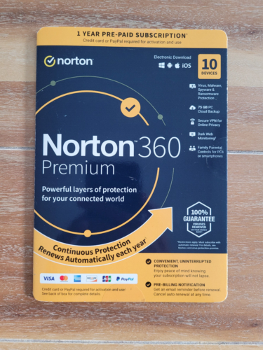 Norton 360 Premium 2025 10 Devices – 1 year, 75GB Cloud Storage, Secure VPN New!