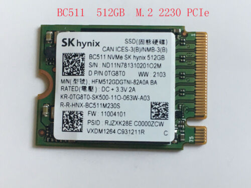 SK HYNIX BC511 512GB M.2 2230 PCIe NVMe SSD HFM512GDGTNI For Microsoft