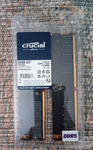 Crucial DDR5-4800 64GB (2x32gb) UDIMM Desktop Memory Kit