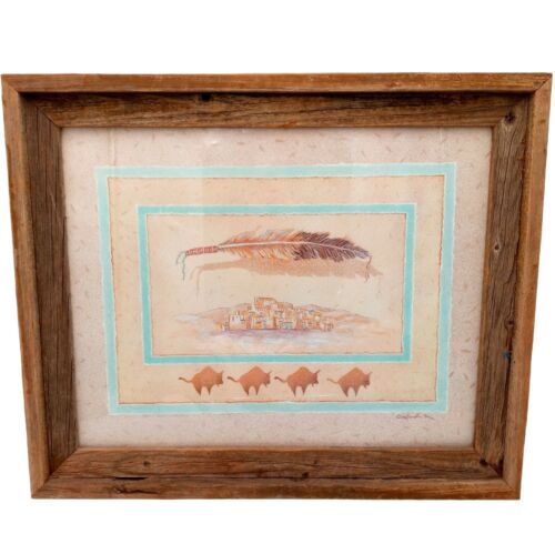 Southwest Native American Framed Print Adobe Buffalo Feather Barn Wood Frame Coo