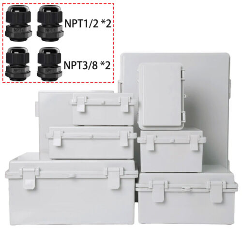 Plastic ABS Electrical Enclosure Box IP65 Project Case DIY w/ 4 NPT Cable Glands