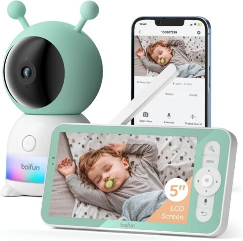 BOIFUN 2K 5″ Video Baby Monitor WiFi, AI Motion & Sound Detection,Auto Tracking