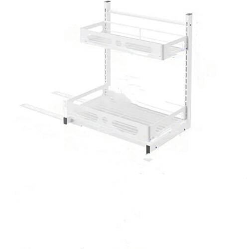 Dyiom Pull Out Cabinet Storage 16.54″ H, 2 Tier Slide Out Sliding Shelf, White