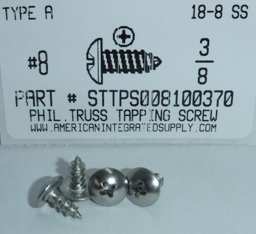 #8×3/8 Truss Head Phillips Tapping Screws Stainless Steel (50)